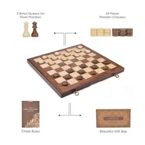 AMEROUS Juego de ajedrez y damas de madera con piezas de_5