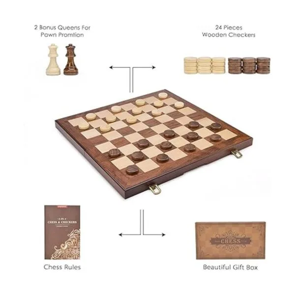 AMEROUS Juego de ajedrez y damas de madera con piezas de_5