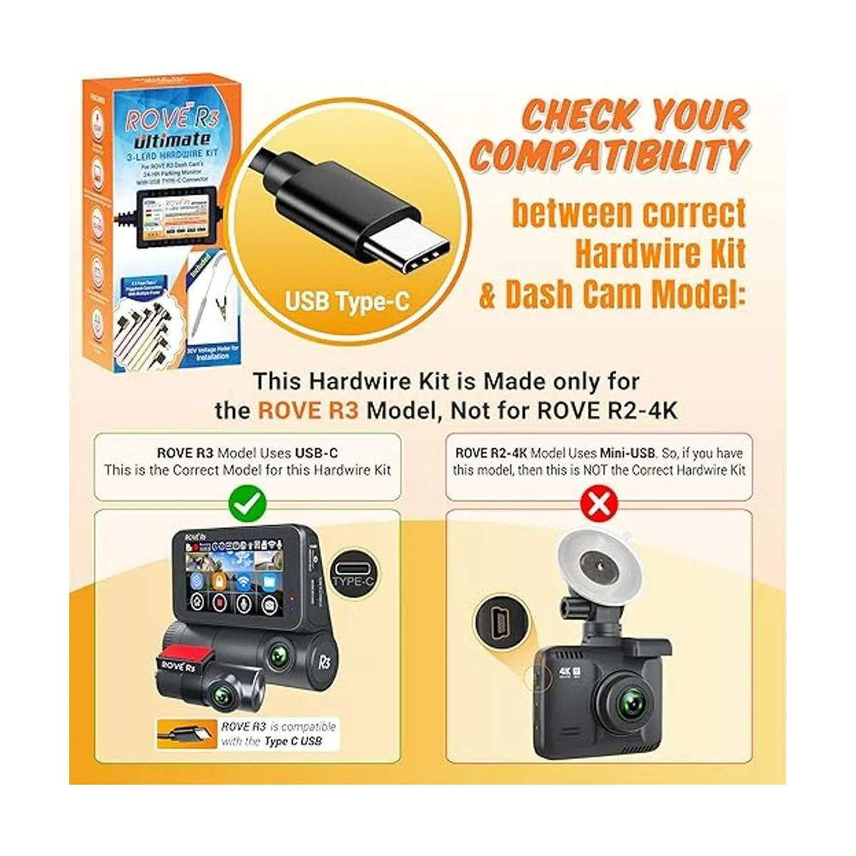 Kit de cable duro para cámara de salpicadero USB tipo C_3