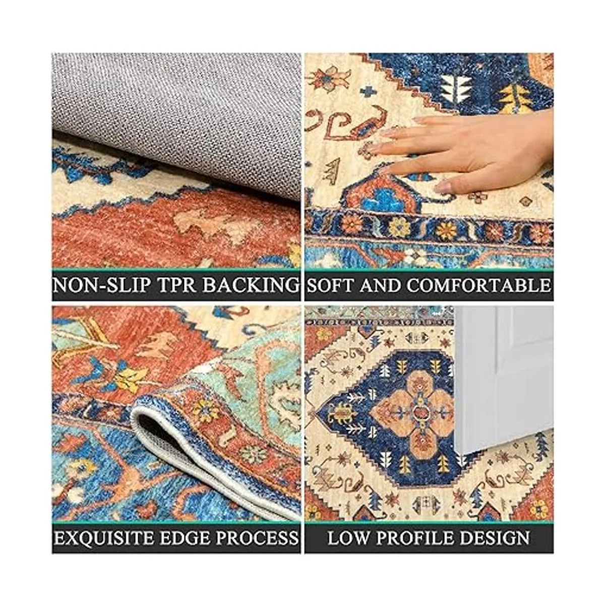 Bsmathom Alfombra bohemia vintage antideslizante_3