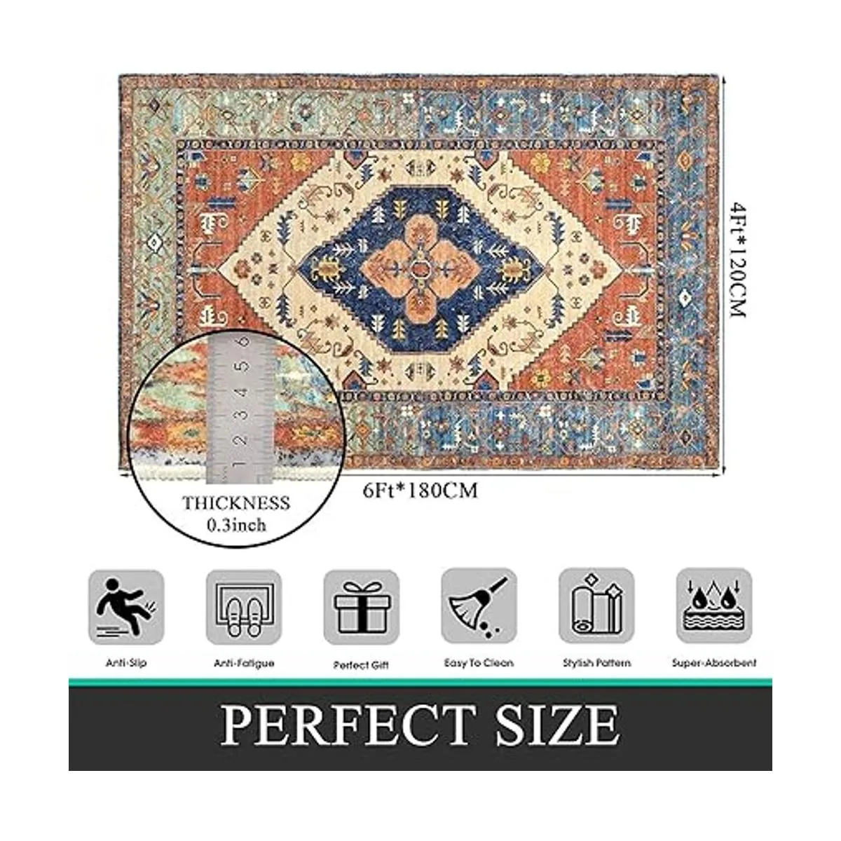 Bsmathom Alfombra bohemia vintage antideslizante_5