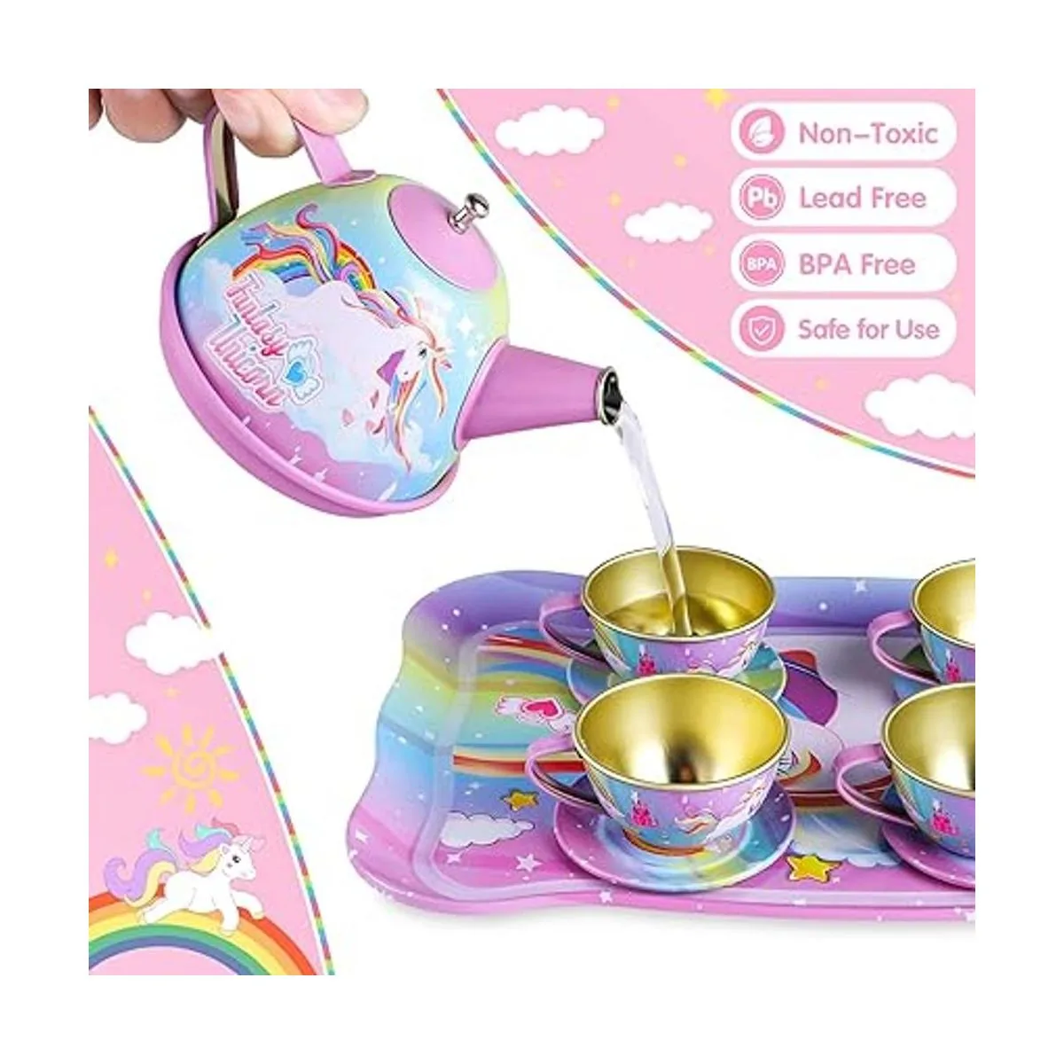 Juego de té de unicornio de juguete para niñas pequeñas_2