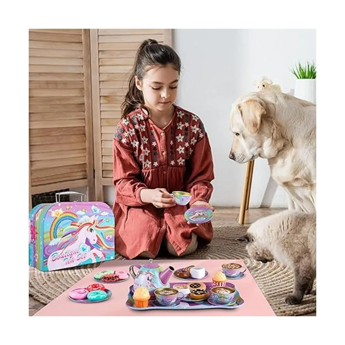 Juego de té de unicornio de juguete para niñas pequeñas_3