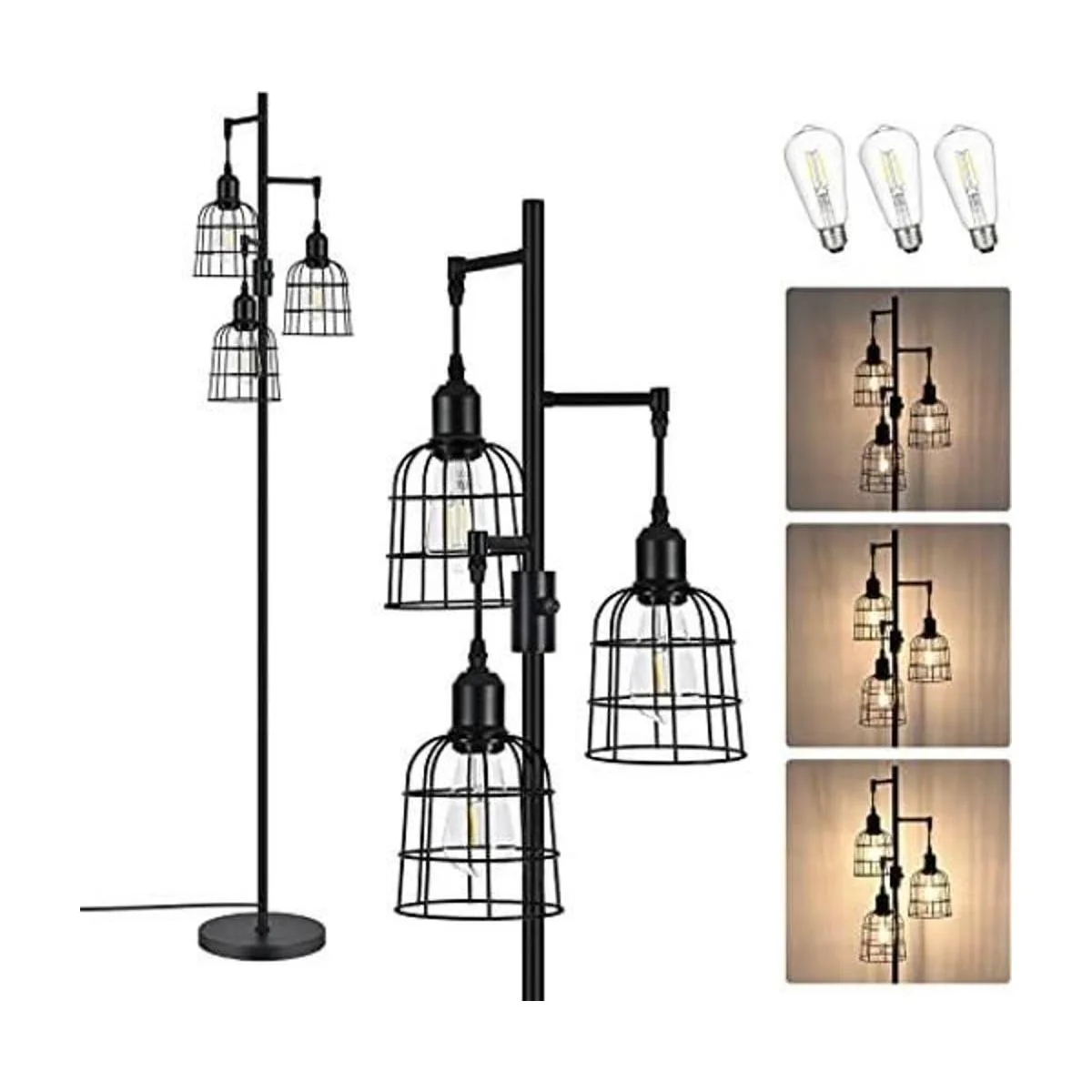 EDISHINE Lámpara de pie regulable bombilla Edison de 3_1