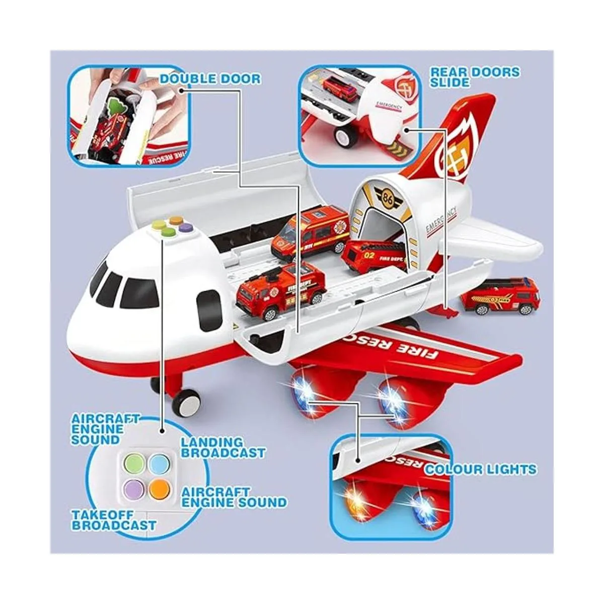 Juguete de avión con camión de bomberos y tapete de juego_2
