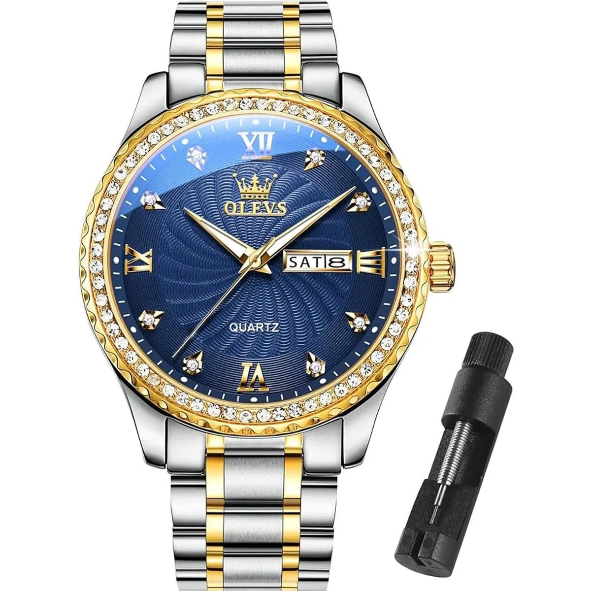 Mens Luxury Stainless Steel Watches Big Face Gold Men_1