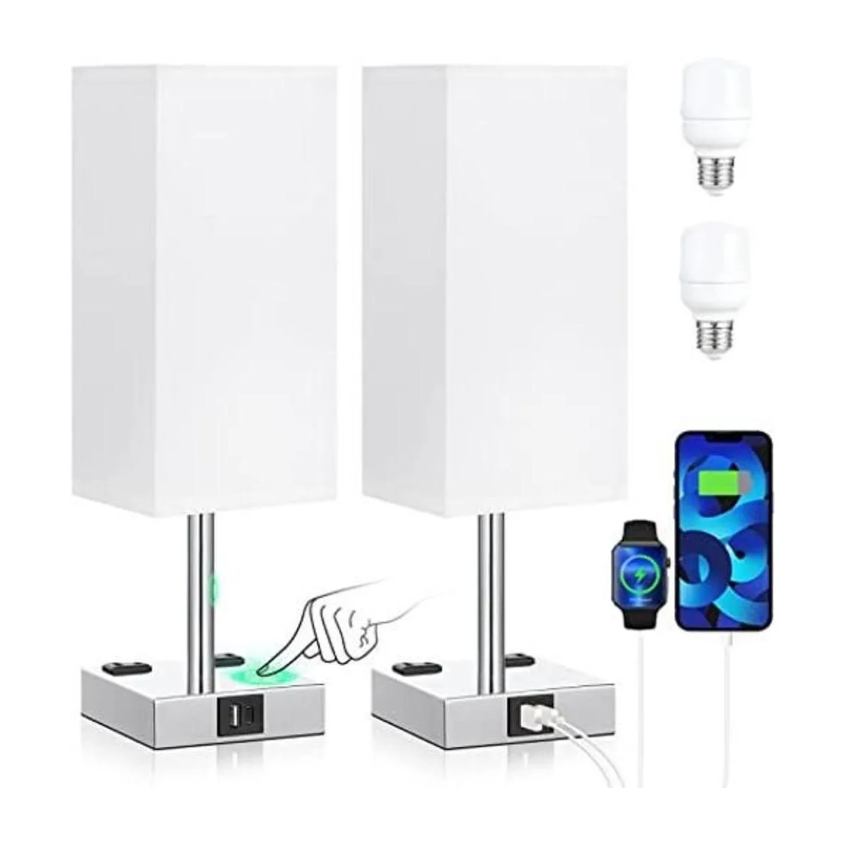 Juego de 2 lámparas táctiles con puerto USB lámpara de_1