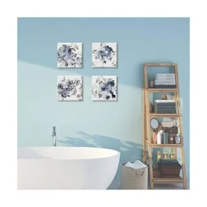 Decoración de baño azul Arte de pared de flores de_7
