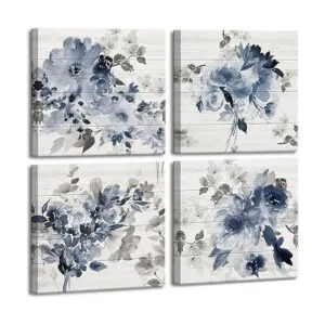 Decoración de baño azul Arte de pared de flores de_1