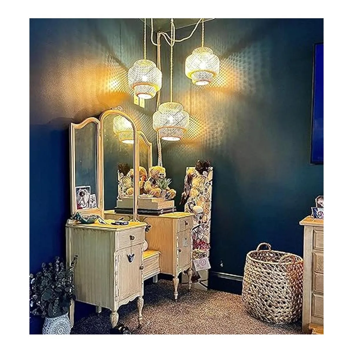 Lámpara colgante de ratán con cable de enchufe lámpara_3