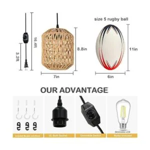 Eyassi Lámpara colgante enchufable con bombilla LED_3