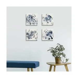 Decoración de baño azul Arte de pared de flores de_5