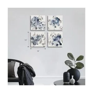 Decoración de baño azul Arte de pared de flores de_2