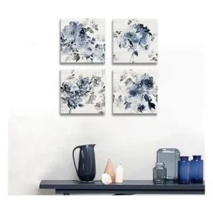 Decoración de baño azul Arte de pared de flores de_4