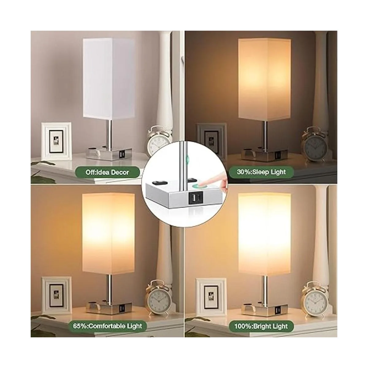 Juego de 2 lámparas táctiles con puerto USB lámpara de_4