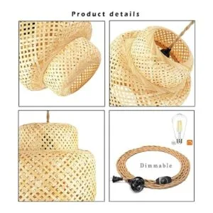 Lámpara colgante de ratán con cable de enchufe lámpara_4