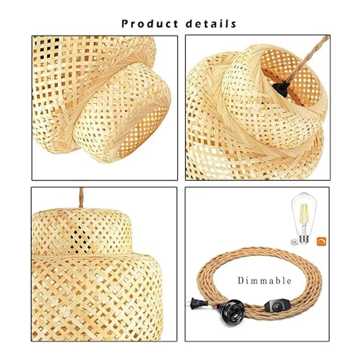 Lámpara colgante de ratán con cable de enchufe lámpara_4