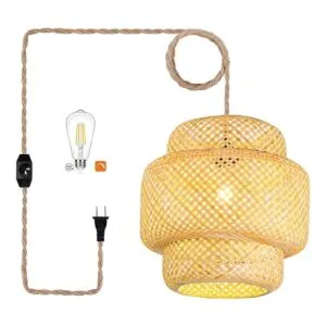 Lámpara colgante de ratán con cable de enchufe lámpara_1