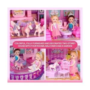 Casa de muñecas con princesas 4 unicornios y muñecas para_5