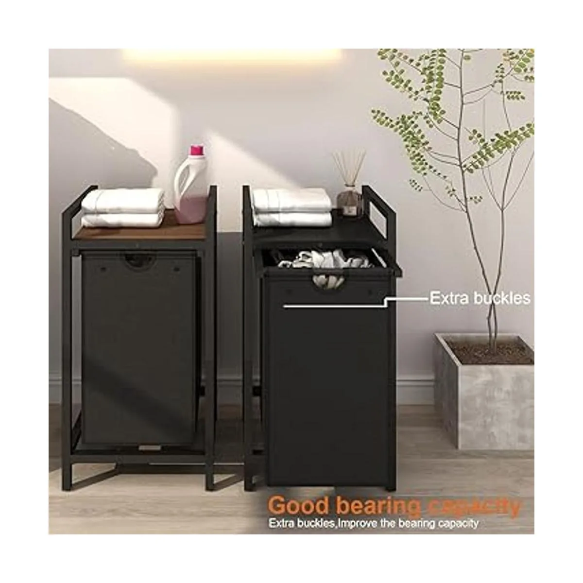 Cesta de lavandería de dos colores con bolsa de lavandería_5