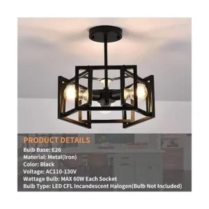 Lámpara de techo industrial de 3 luces montaje_4