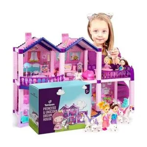 Casa de muñecas con princesas 4 unicornios y muñecas para_7