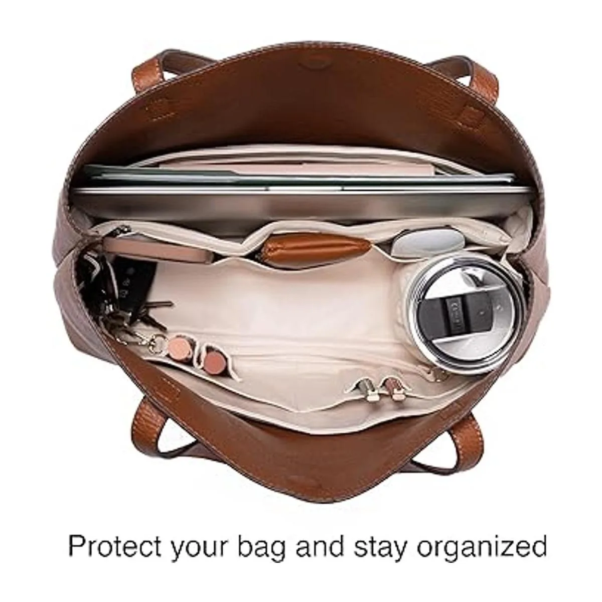 Organizador de bolsa de cuero vegano con compartimento_5