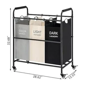 Tajsoon Carrito clasificador de ropa sucia de 3 bolsas_7