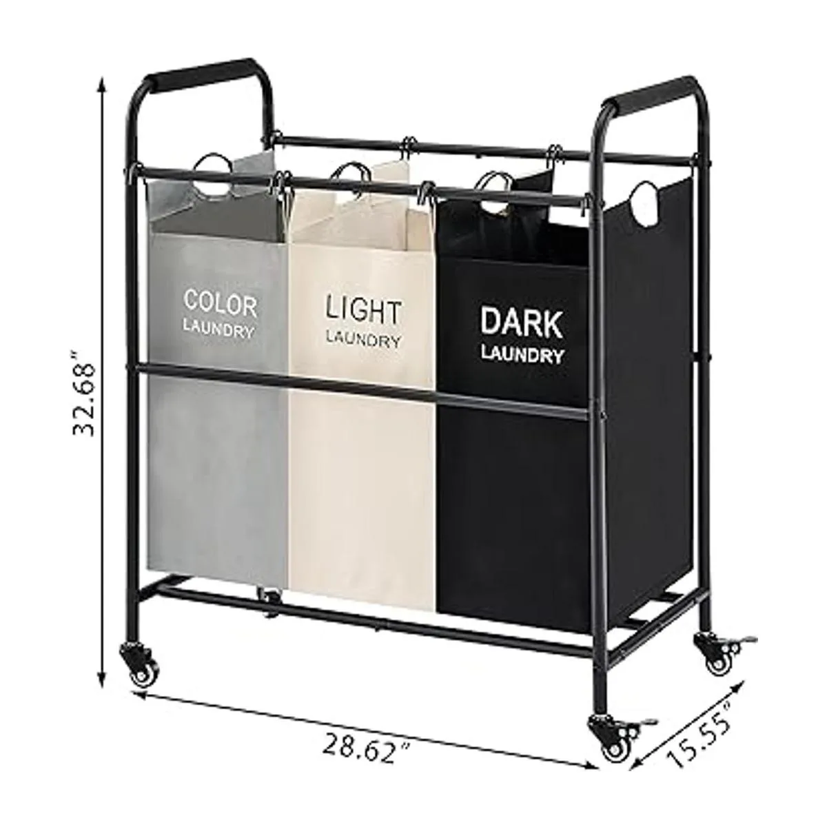 Tajsoon Carrito clasificador de ropa sucia de 3 bolsas_7
