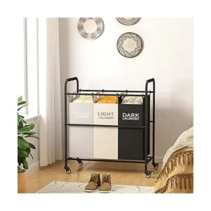 Tajsoon Carrito clasificador de ropa sucia de 3 bolsas_5