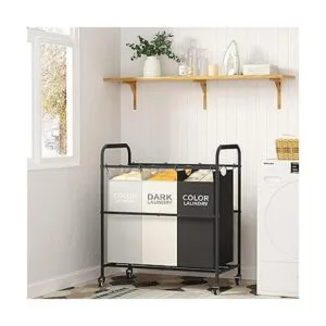 Tajsoon Carrito clasificador de ropa sucia de 3 bolsas_3