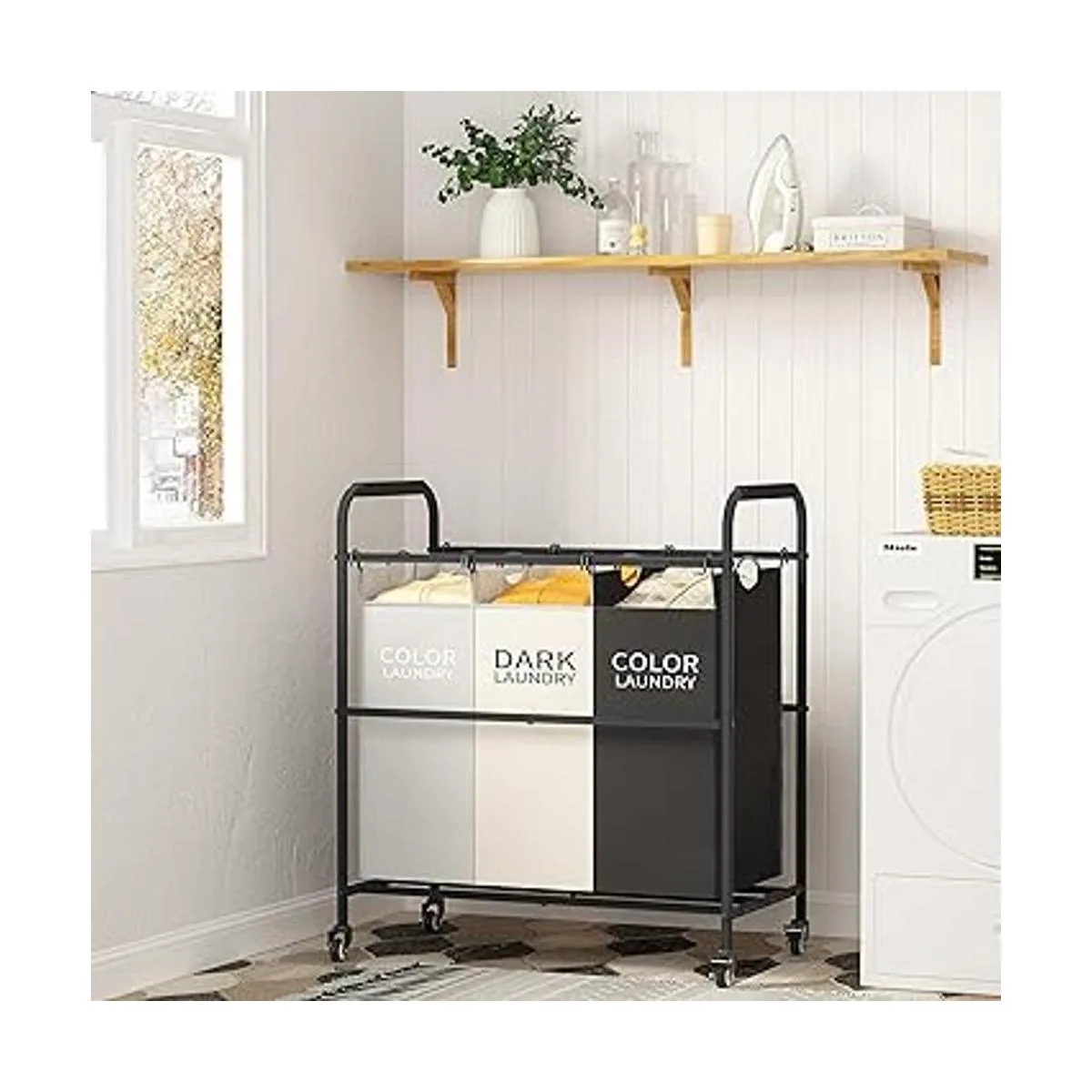 Tajsoon Carrito clasificador de ropa sucia de 3 bolsas_3
