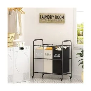 Tajsoon Carrito clasificador de ropa sucia de 3 bolsas_2
