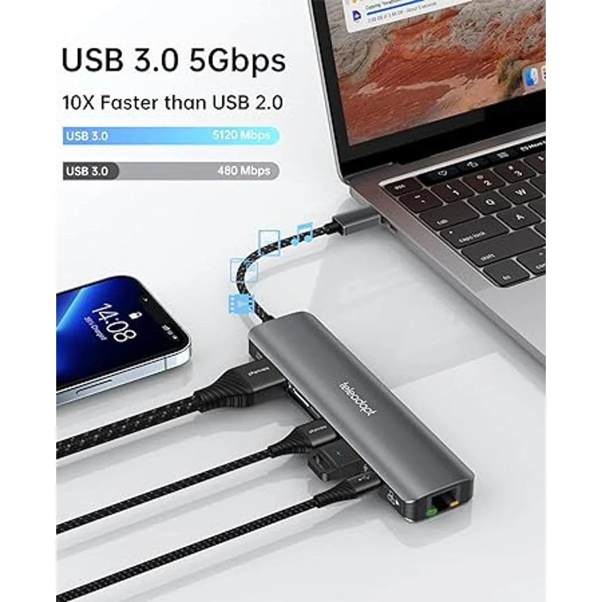 Teleadapt Hub USB C concentrador USB C a Ethernet_4
