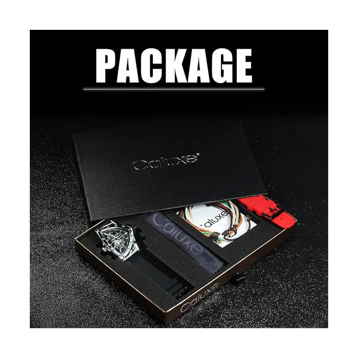 Caluxe Reloj de pulsera mecánico automático de esqueleto_5