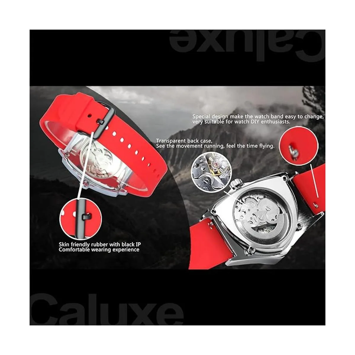 Caluxe Reloj de pulsera mecánico automático de esqueleto_4