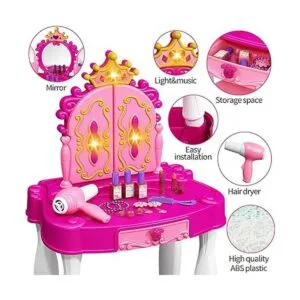 Eohemeral Kids Vanity Makeup Table with Mirror and Chair_2