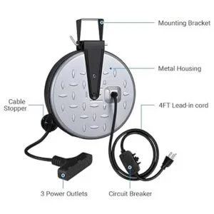 DEWENWILS Carrete de cable de extensión de metal cable de_5