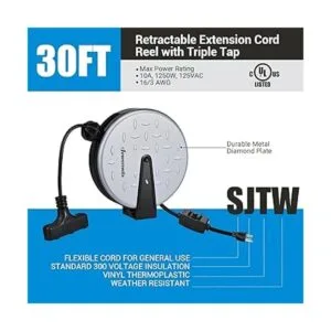 DEWENWILS Carrete de cable de extensión de metal cable de_3