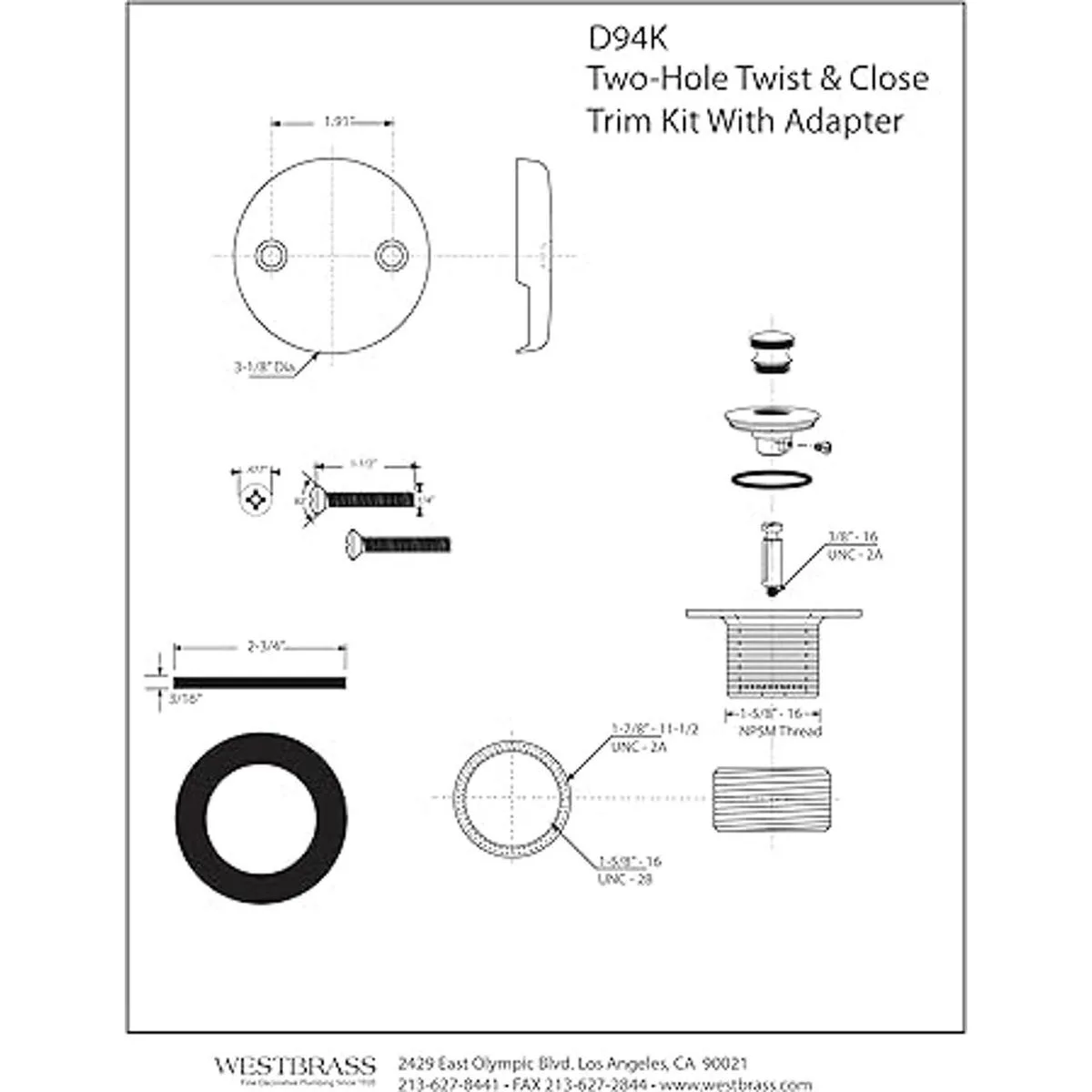 Westbrass D94K50 Tapón de drenaje de bañera giratorio y_2