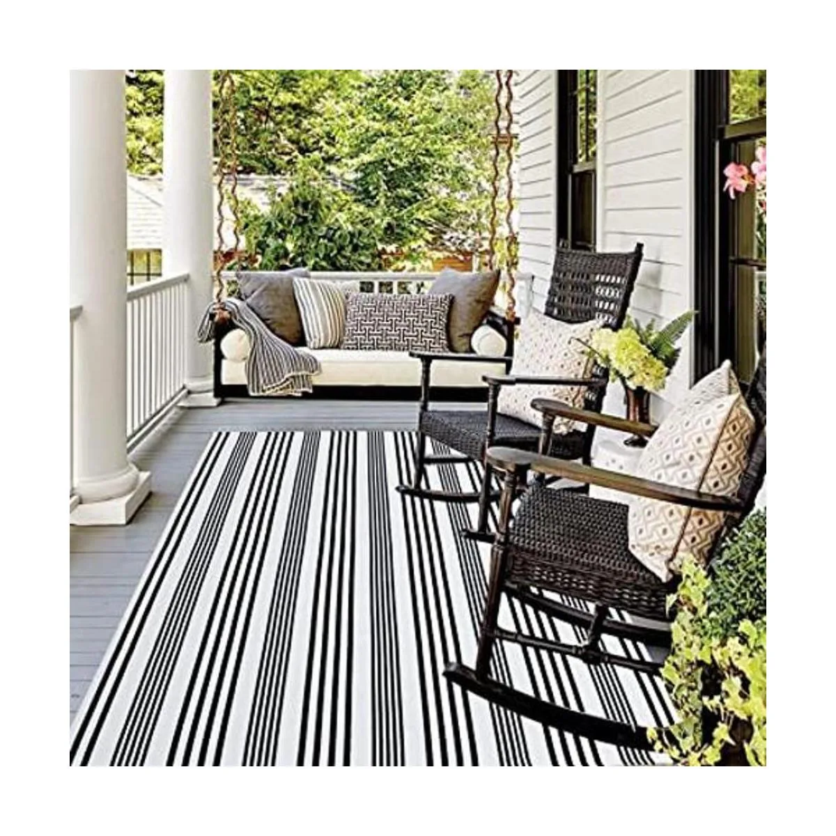 Alfombra a rayas blancas y negras para interiores y_1