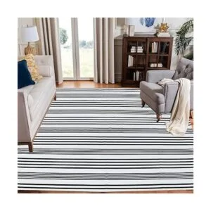 Alfombra a rayas blancas y negras para interiores y_6