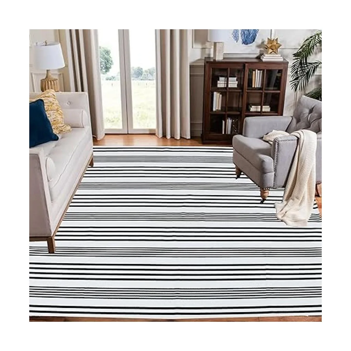 Alfombra a rayas blancas y negras para interiores y_6