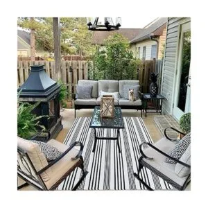 Alfombra a rayas blancas y negras para interiores y_7