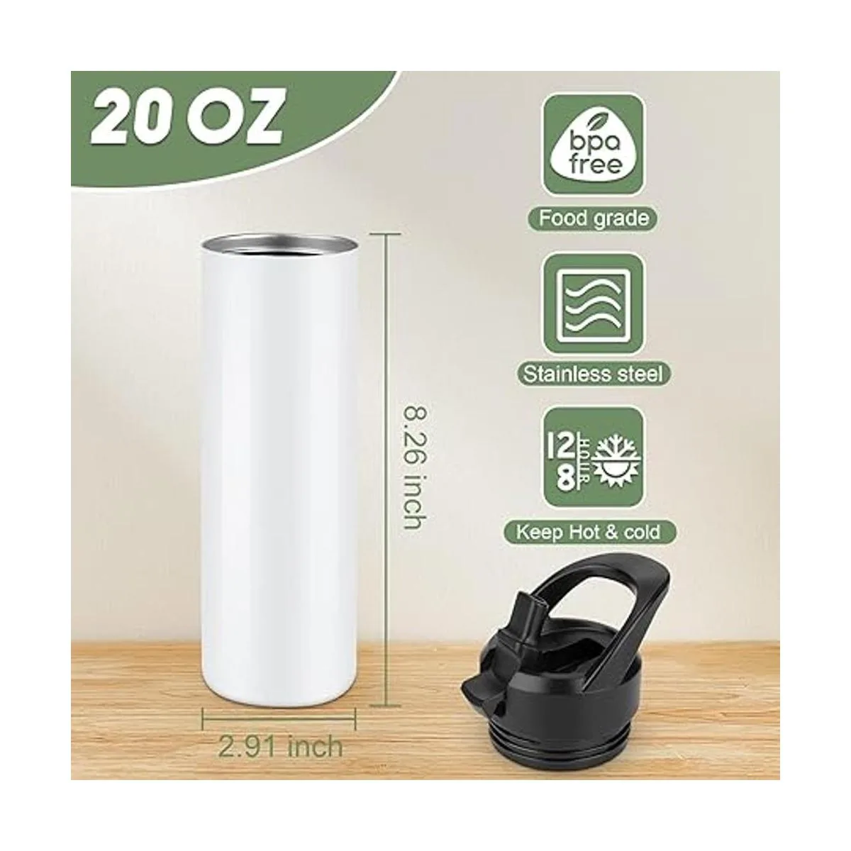 Paquete de 8 vasos por sublimación de 20 onzas botella de_3