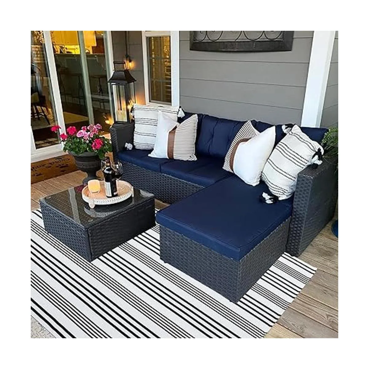 Alfombra a rayas blancas y negras para interiores y_5