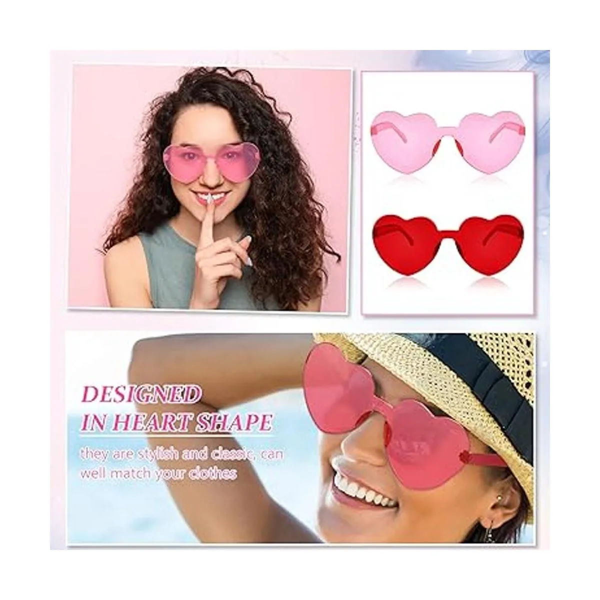 100 pares de gafas de sol con forma de corazón sin montura_4