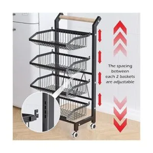 COVAODQ Storage Cart Fruit Basket 4Tier Rolling Utility_5
