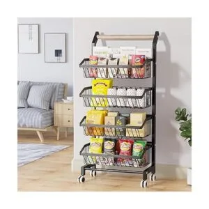 COVAODQ Storage Cart Fruit Basket 4Tier Rolling Utility_4