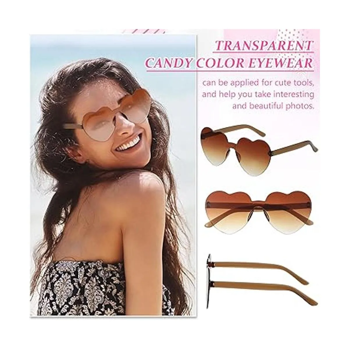 100 pares de gafas de sol con forma de corazón sin montura_3